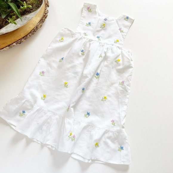 Vintage Emmys Embroidered Floral Pinafore Dress | Size 8 - Picture 1 of 7
